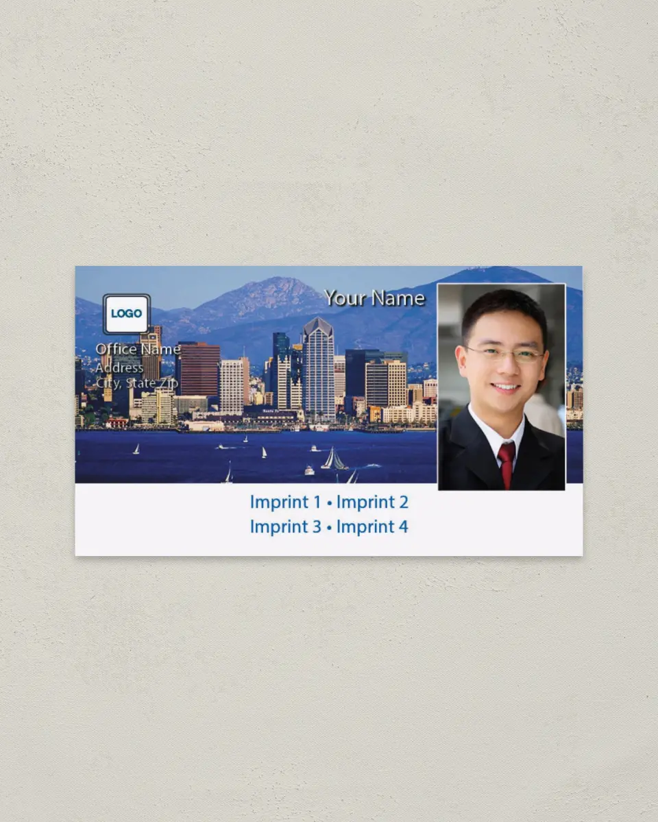 This is a 2" x 3½" Paper Business Card called San Diego printed in full color on Soft Touch paper