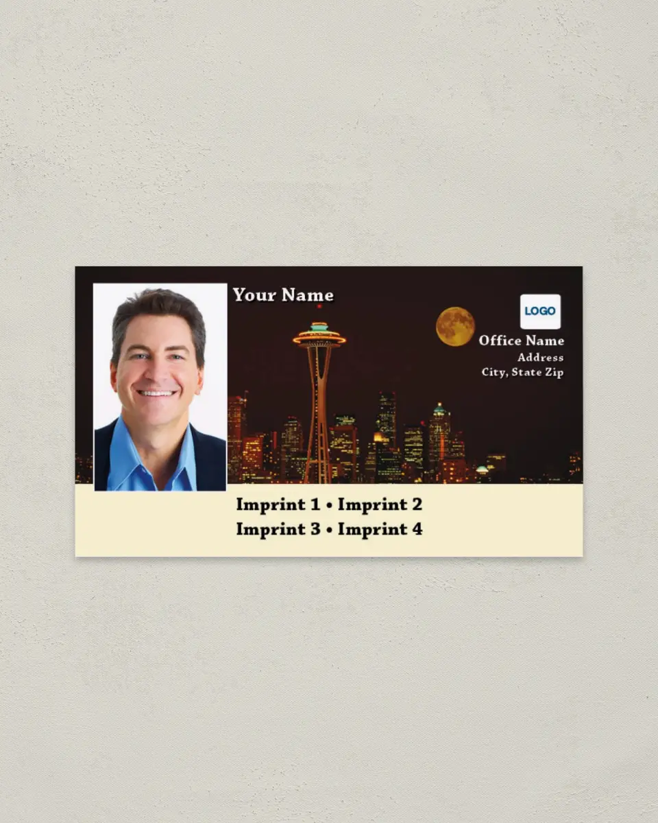 This is a 2" x 3½" Paper Business Card called Seattle printed in full color on Soft Touch paper