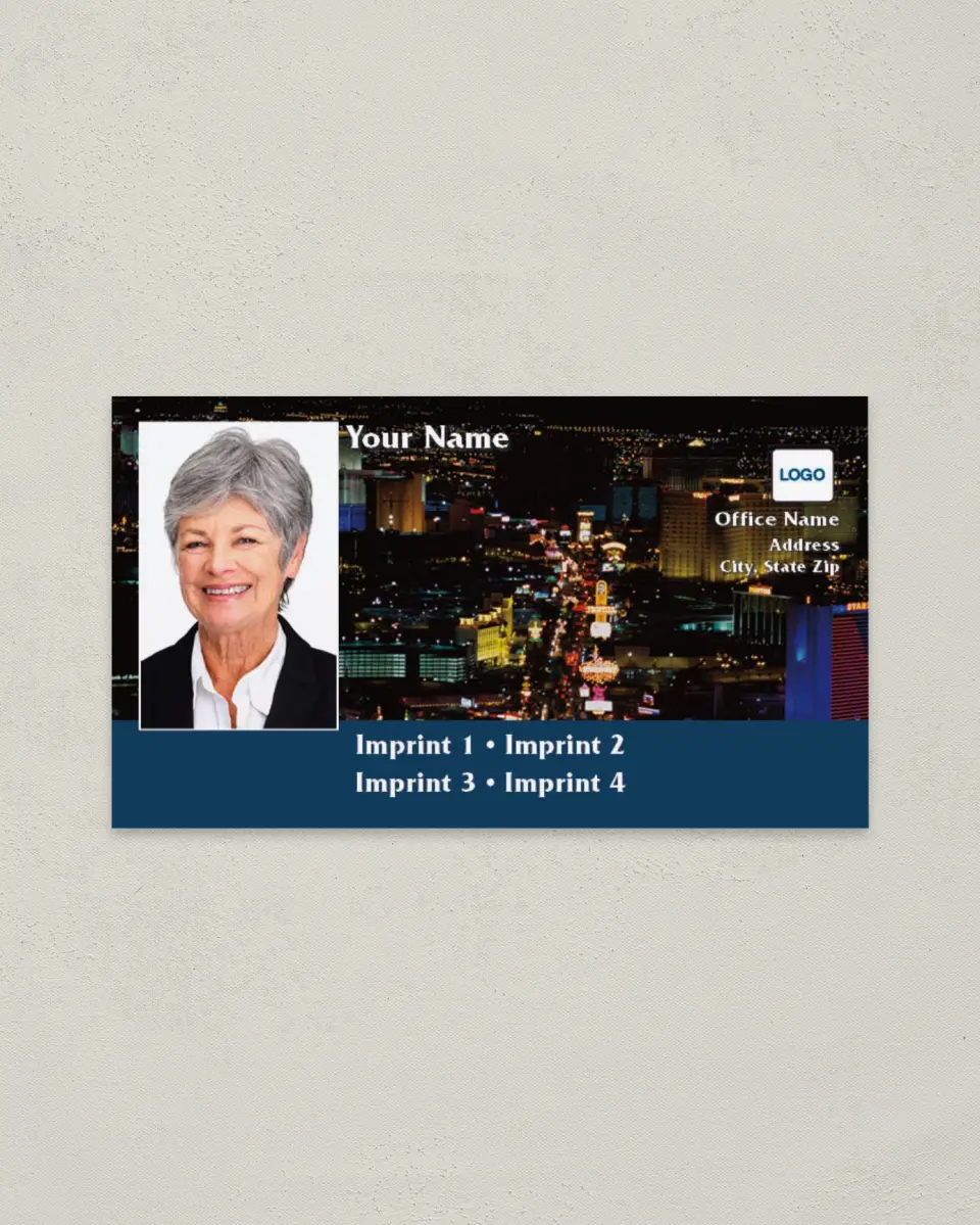 This is a 2" x 3½" Paper Business Card called Las Vegas printed in full color on Soft Touch paper