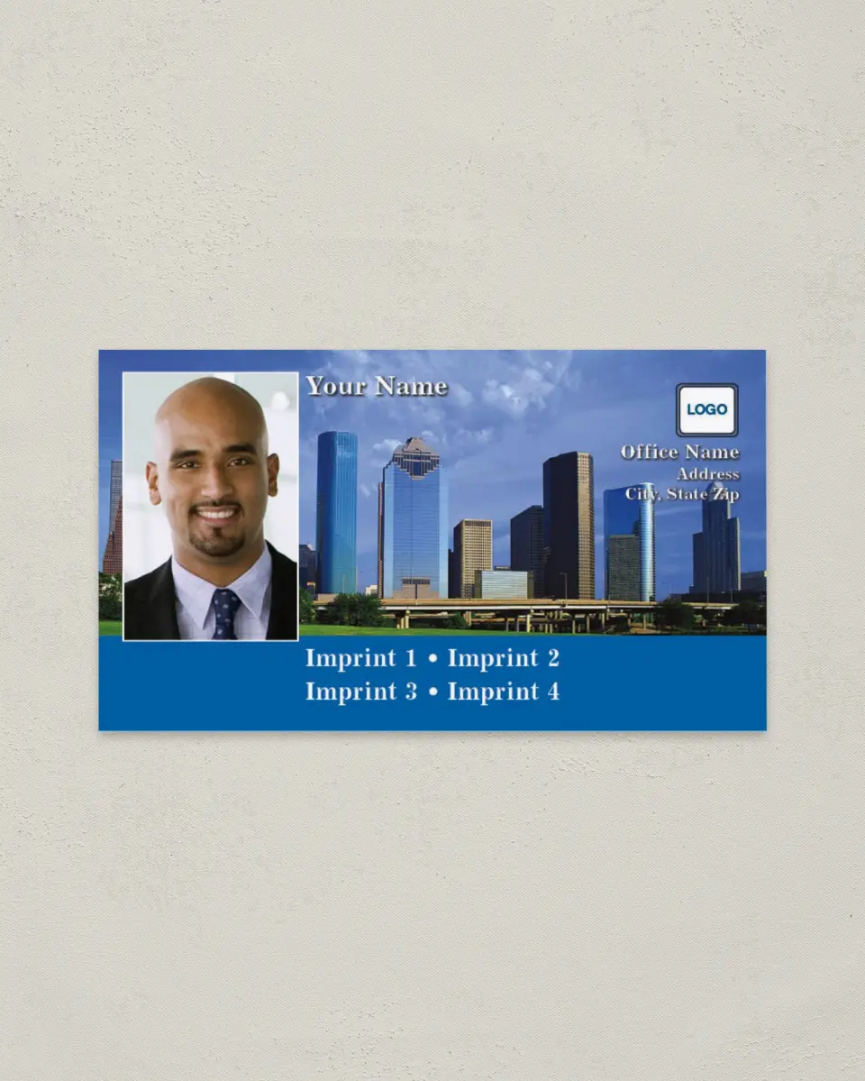 This is a 2" x 3½" Paper Business Card called Houston printed in full color on Soft Touch paper