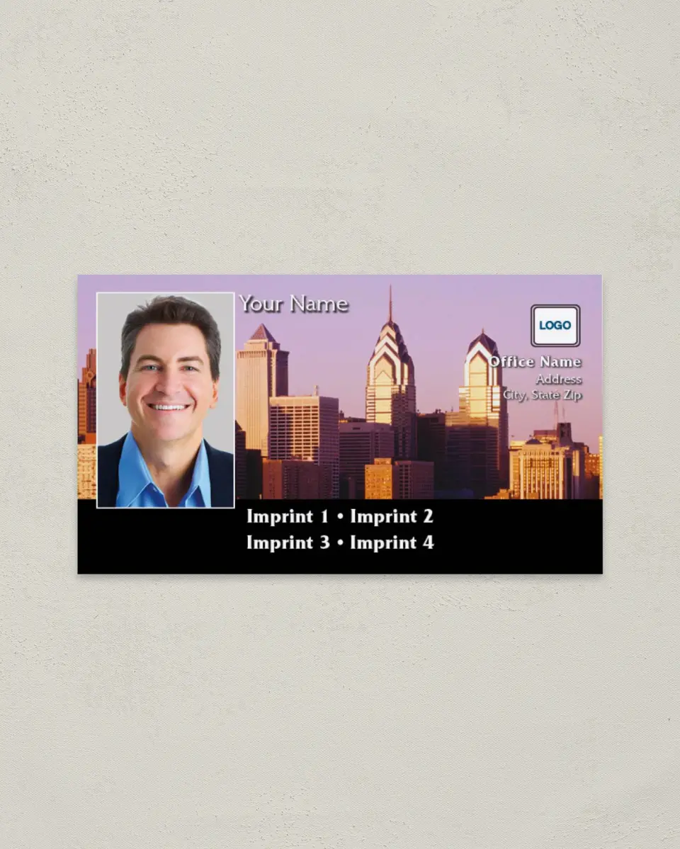 This is a 2" x 3½" Paper Business Card called Philadelphia printed in full color on Soft Touch paper