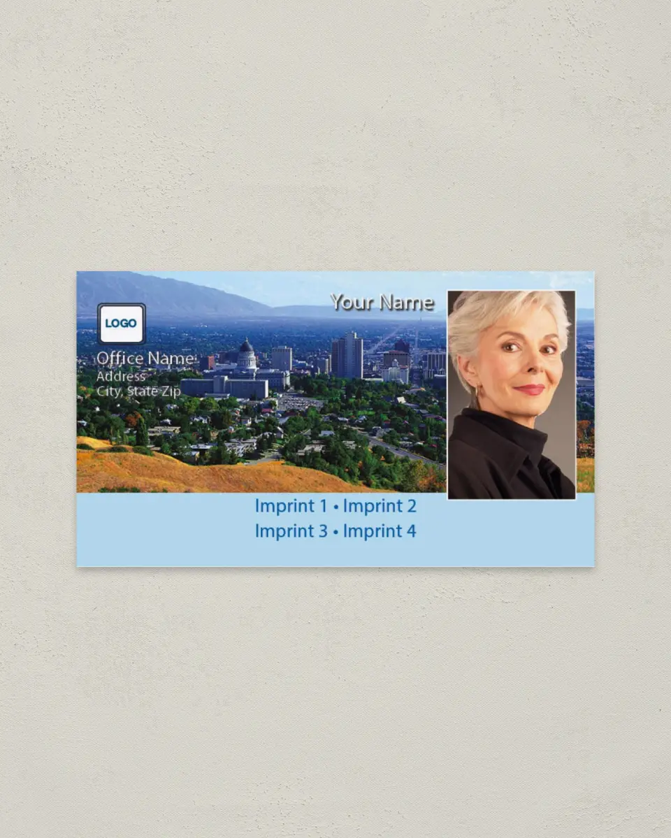 This is a 2" x 3½" Paper Business Card called Salt Lake City printed in full color on Soft Touch paper