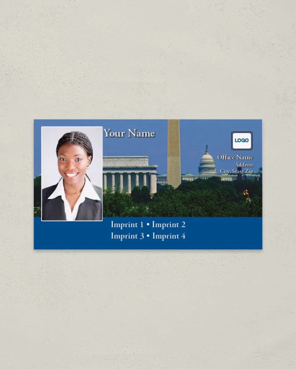 This is a 2" x 3½" Paper Business Card called Washington D.C. printed in full color on Soft Touch paper