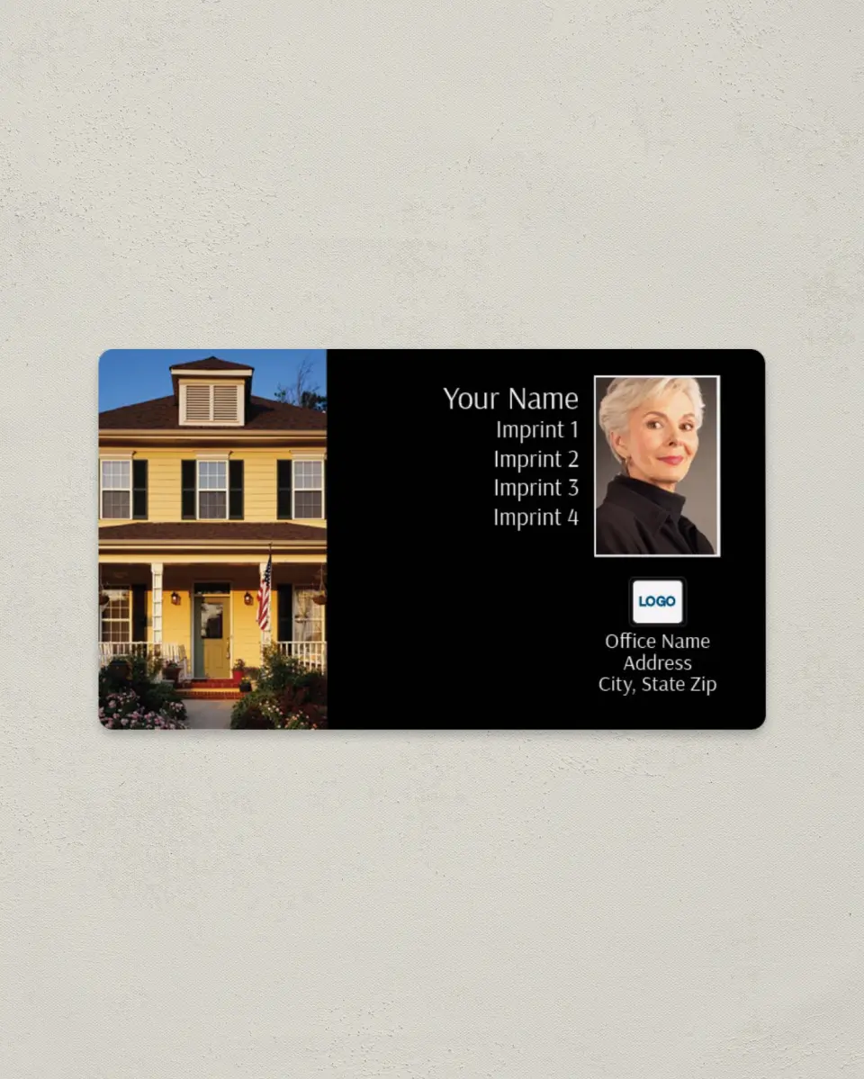 This is a 2" x 3½" Magnetic Business Card called Yellow House, Black printed in full color with a Standard Gloss finish