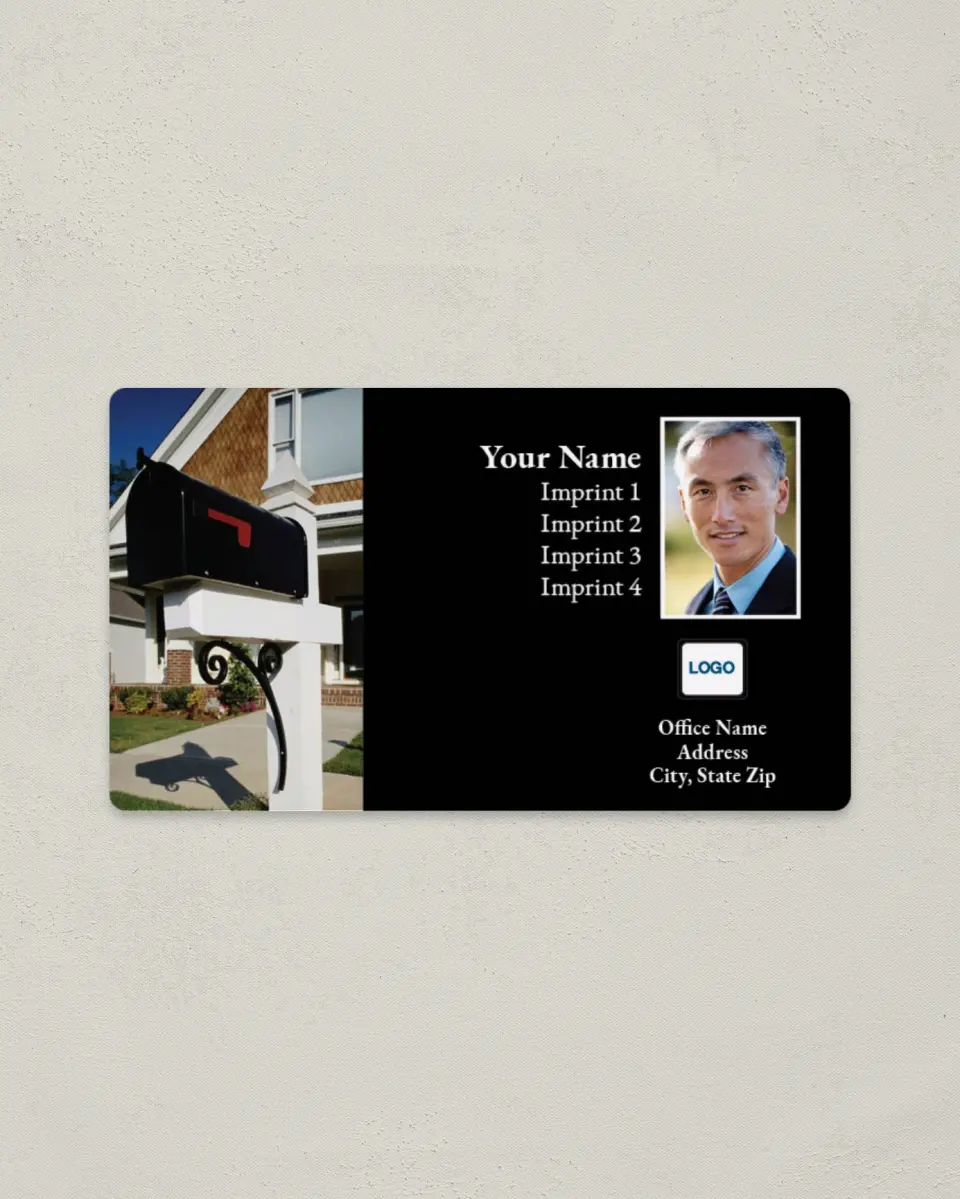 This is a 2" x 3½" Magnetic Business Card called Mailbox, Black printed in full color with a Standard Gloss finish