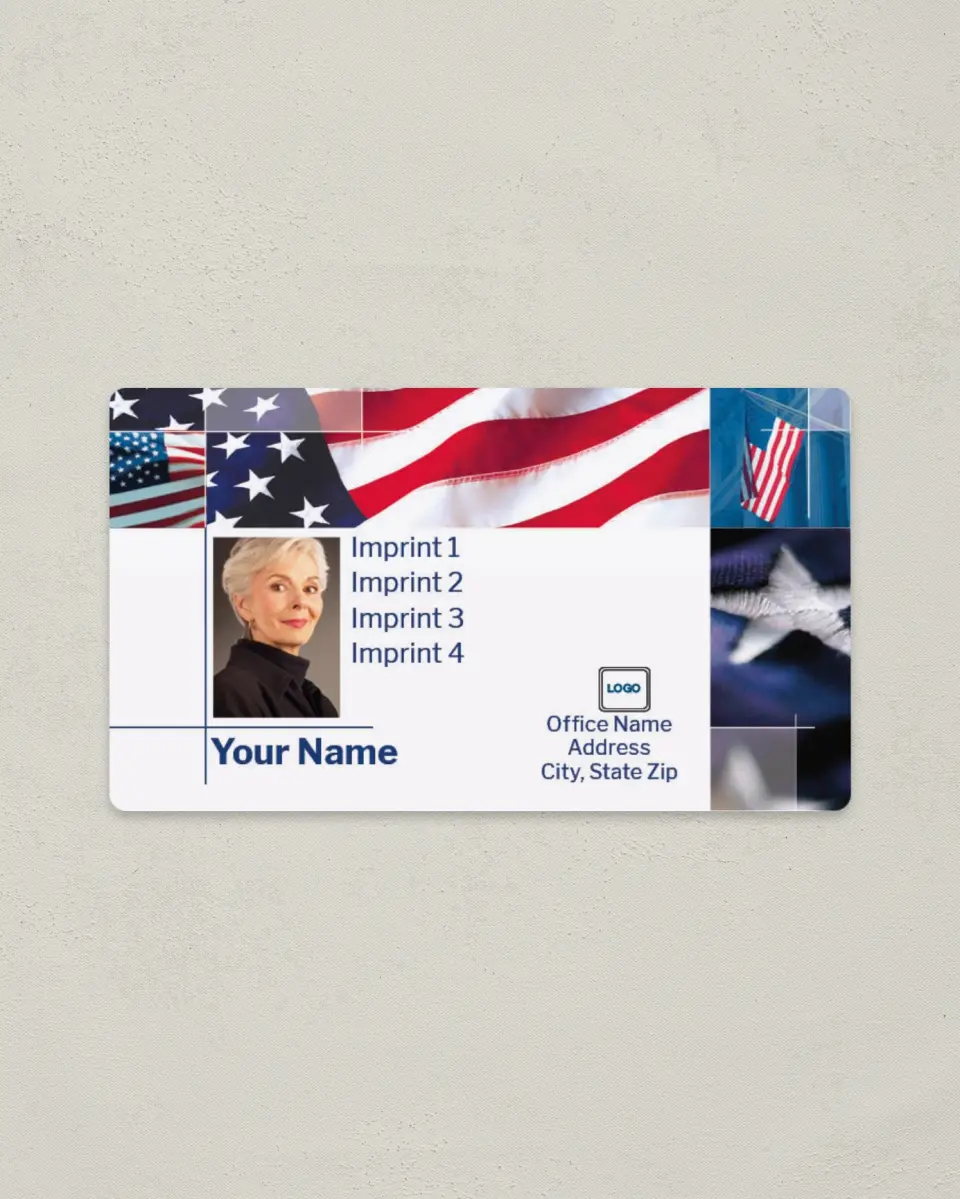 This is a 2" x 3½" Magnetic Business Card called Flag Mosaic printed in full color with a Standard Gloss finish