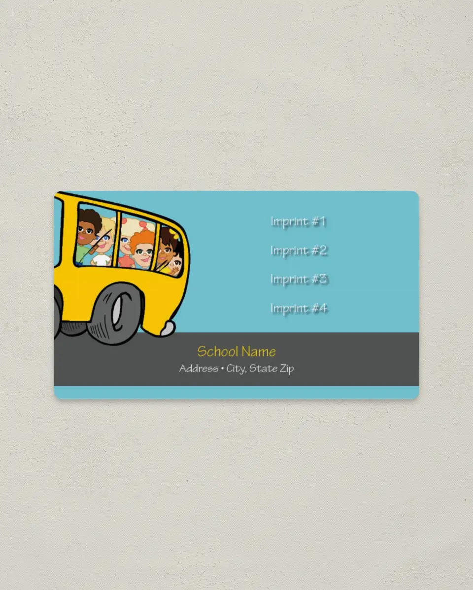 This is a 2" x 3½" School Contact Magnet called Children in a School Bus printed in full color