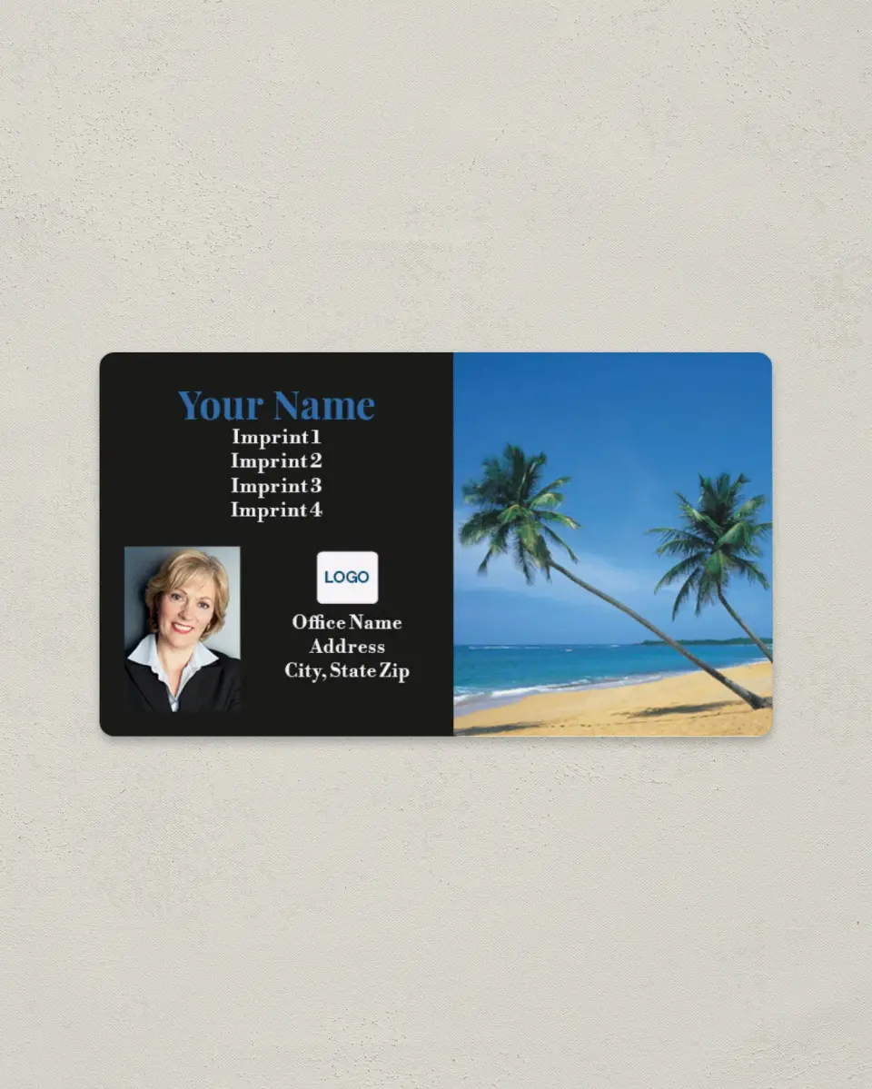 This is a 2" x 3½" Magnetic Business Card called Beach at Daytime printed in full color with a Standard Gloss finish