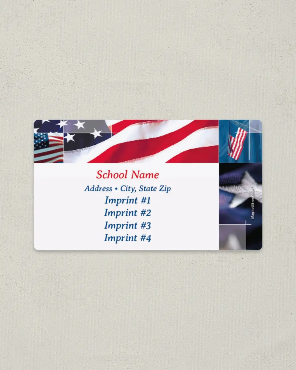 This is a 2" x 3½" School Contact Magnet called Flag Mosaic printed in full color