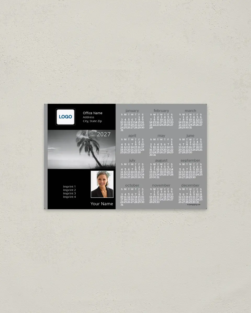 This is a 3.7" x 5.7" Full Magnet Calendar called Palm Tree printed in full color with a Standard Gloss finish