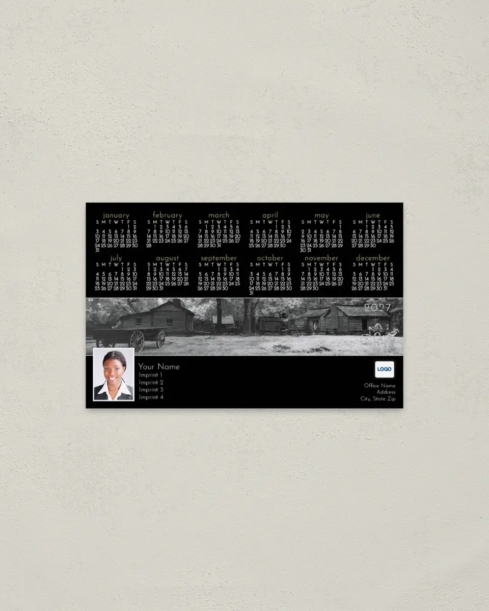 This is a 3.7" x 5.7" Full Magnet Calendar called Log Cabins printed in full color with a Standard Gloss finish