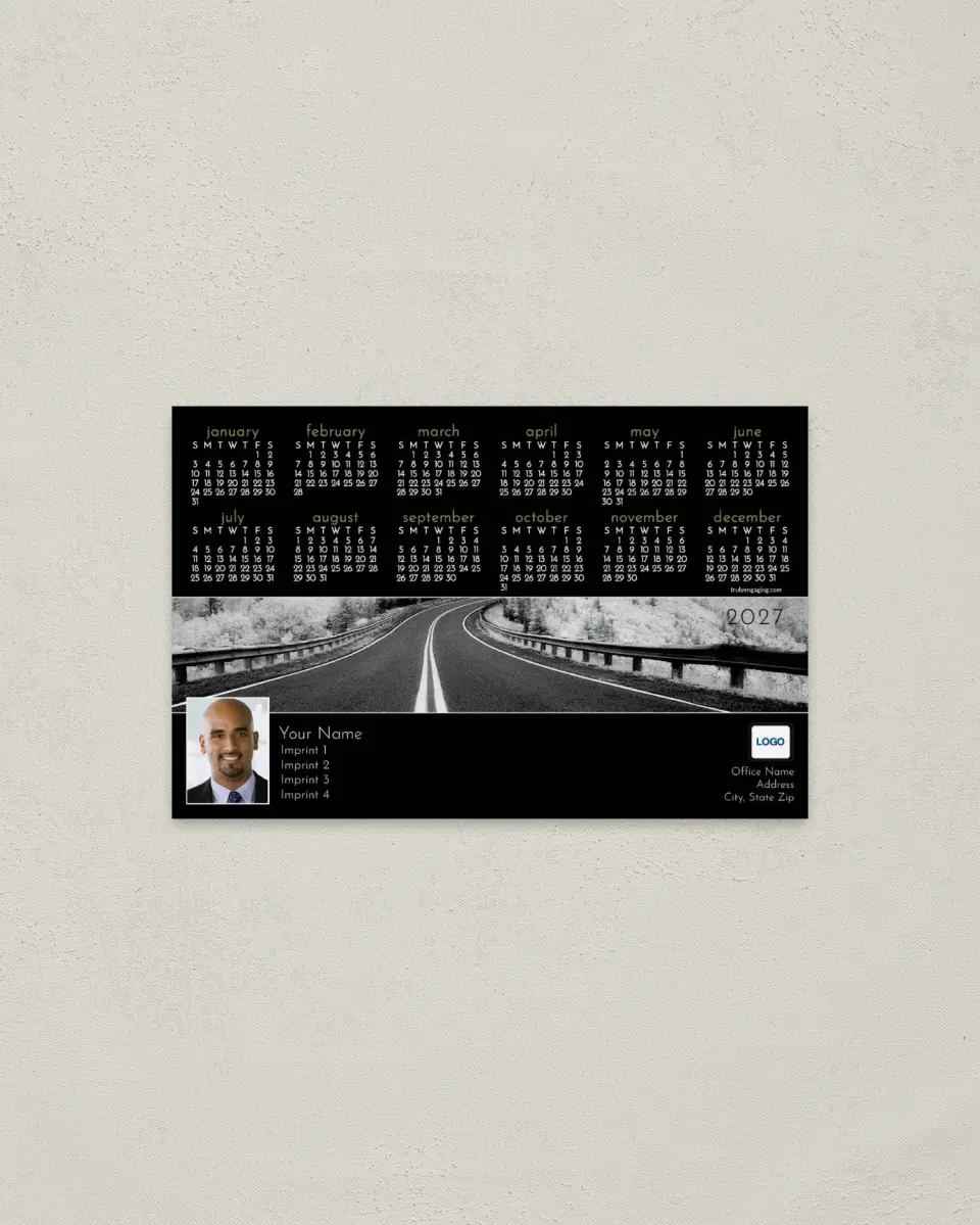 This is a 3.7" x 5.7" Full Magnet Calendar called Road printed in full color with a Standard Gloss finish