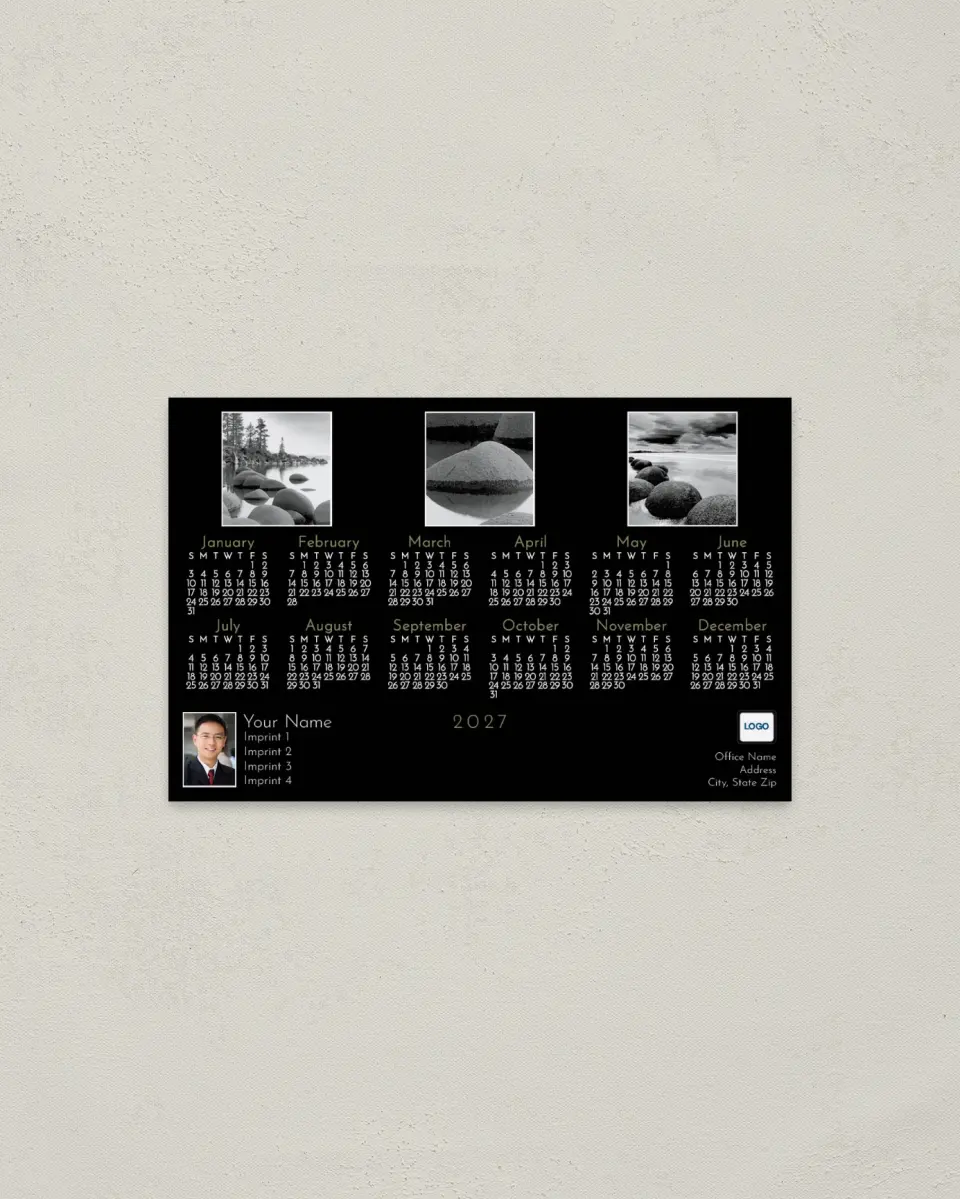 This is a 3.7" x 5.7" Full Magnet Calendar called Stones printed in full color with a Standard Gloss finish
