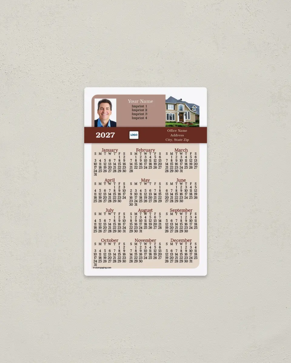 This is a 3.7" x 5.7" Full Magnet Calendar called Branded Banner printed in full color with a Standard Gloss finish