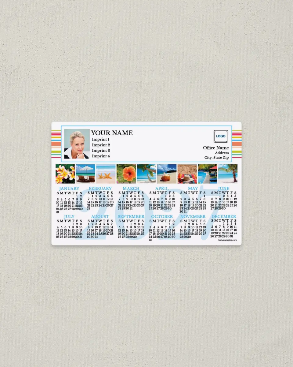 This is a 3.7" x 5.7" Full Magnet Calendar called Colorful Stripes printed in full color with a Standard Gloss finish