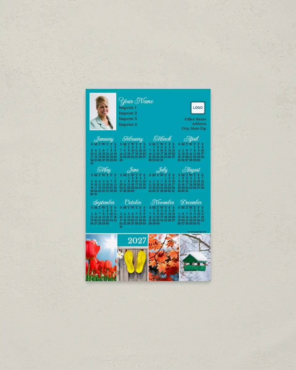 This is a 3.7" x 5.7" Full Magnet Calendar called Stunning Snapshots printed in full color with a Standard Gloss finish