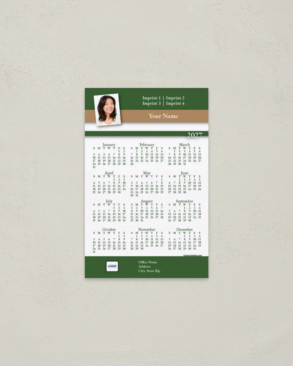 This is a 3.7" x 5.7" Full Magnet Calendar called Simplicity printed in full color with a Standard Gloss finish