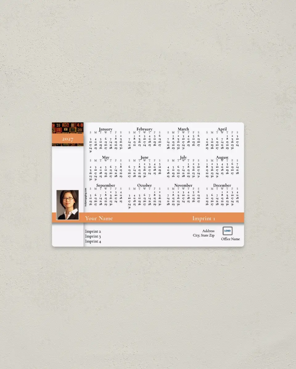 This is a 3.7" x 5.7" Full Magnet Calendar called Urban Numbers printed in full color with a Standard Gloss finish