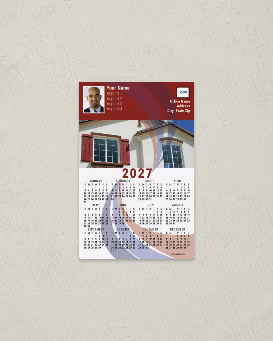 This is a 3.7" x 5.7" Full Magnet Calendar called House & Ribbon printed in full color with a Standard Gloss finish
