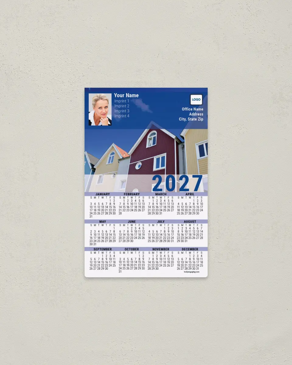 This is a 3.7" x 5.7" Full Magnet Calendar called Row of Houses printed in full color with a Standard Gloss finish