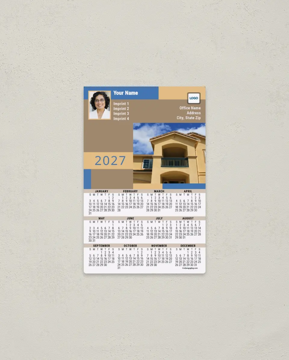 This is a 3.7" x 5.7" Full Magnet Calendar called Modern Home printed in full color with a Standard Gloss finish