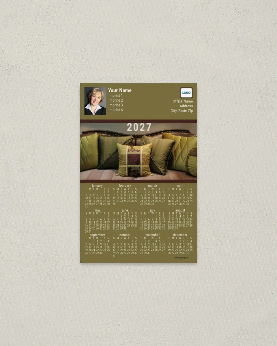 This is a 3.7" x 5.7" Full Magnet Calendar called Modern Style Couch printed in full color with a Standard Gloss finish
