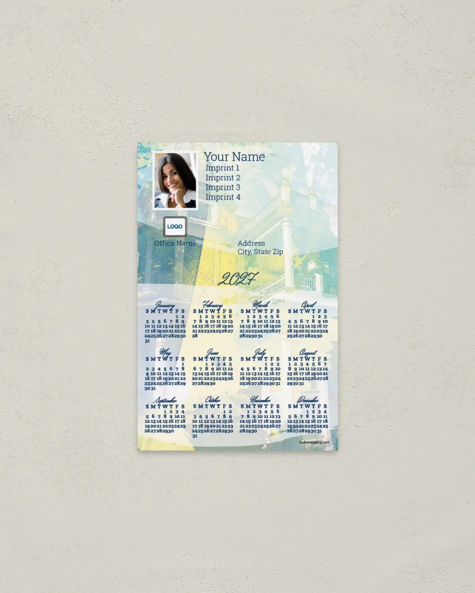 This is a 3.7" x 5.7" Full Magnet Calendar called Splatter printed in full color with a Standard Gloss finish