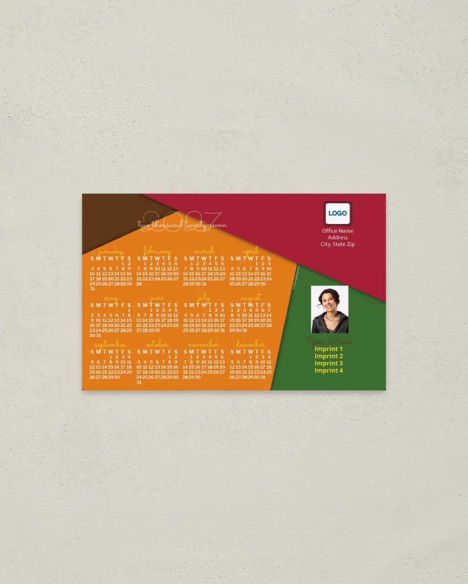 This is a 3.7" x 5.7" Full Magnet Calendar called Geometrical Colors printed in full color with a Standard Gloss finish