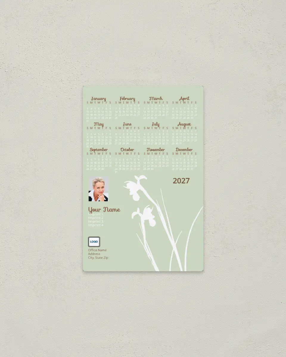 This is a 3.7" x 5.7" Full Magnet Calendar called White Flower Silhouette printed in full color with a Standard Gloss finish