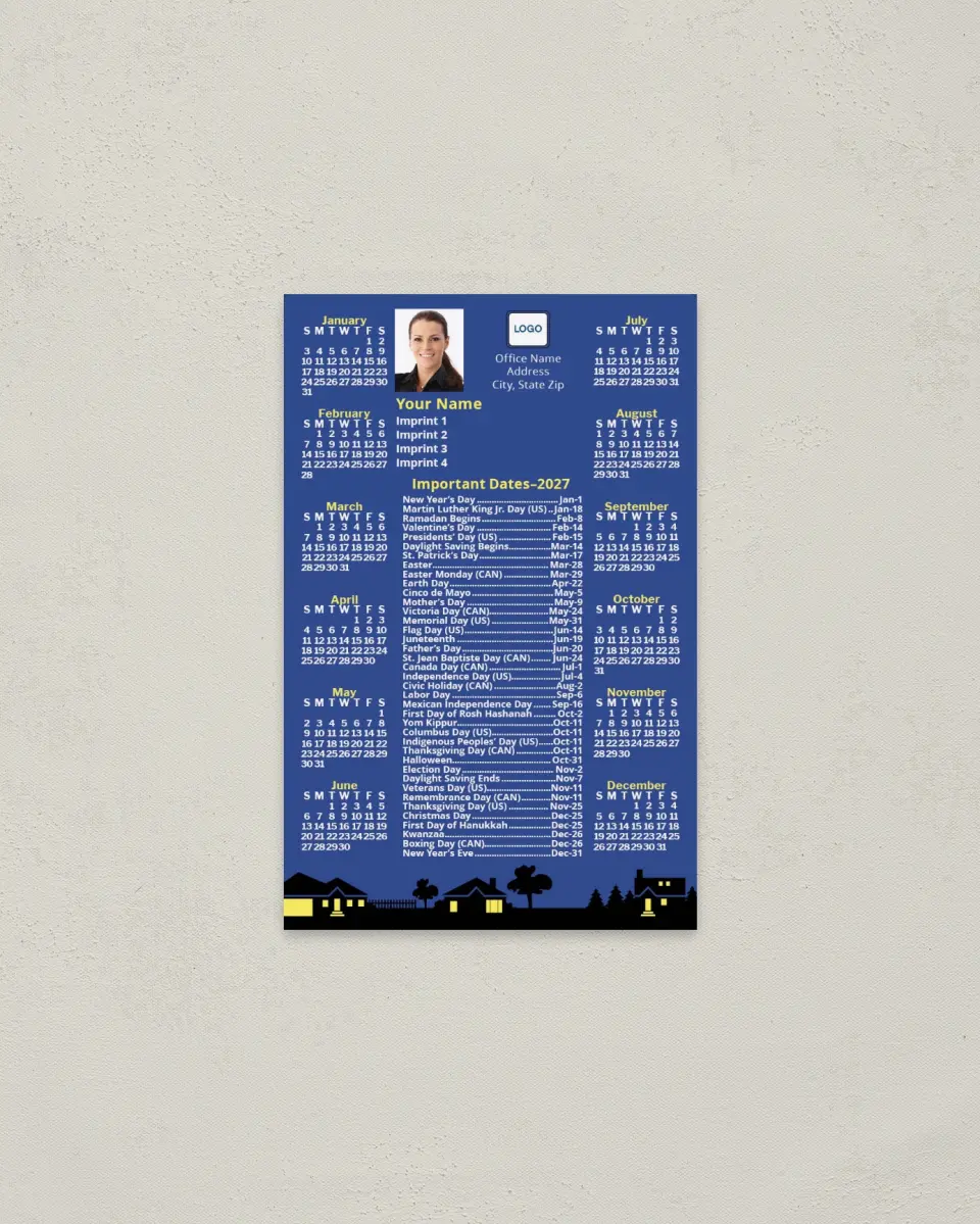 This is a 3.7" x 5.7" Full Magnet Calendar called House Silhouette, Important Dates printed in full color with a Standard Gloss finish