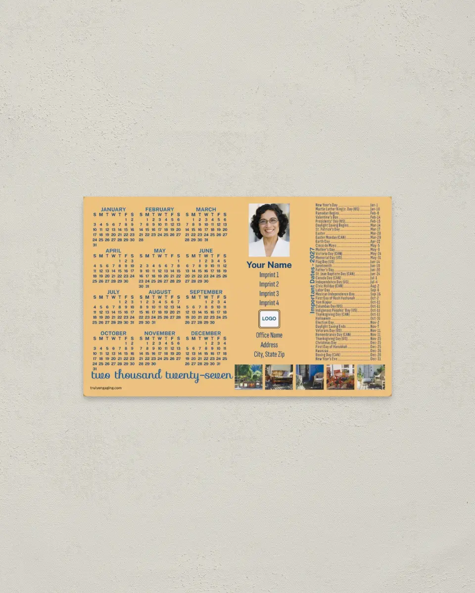 This is a 3.7" x 5.7" Full Magnet Calendar called Exterior Photos with Important Dates printed in full color with a Standard Gloss finish