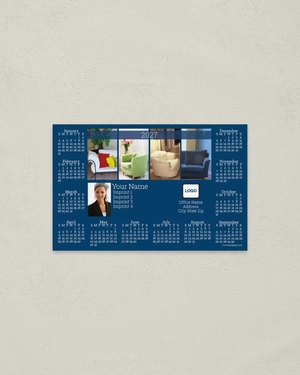 This is a 3.7" x 5.7" Full Magnet Calendar called 4 Chair Photos printed in full color with a Standard Gloss finish