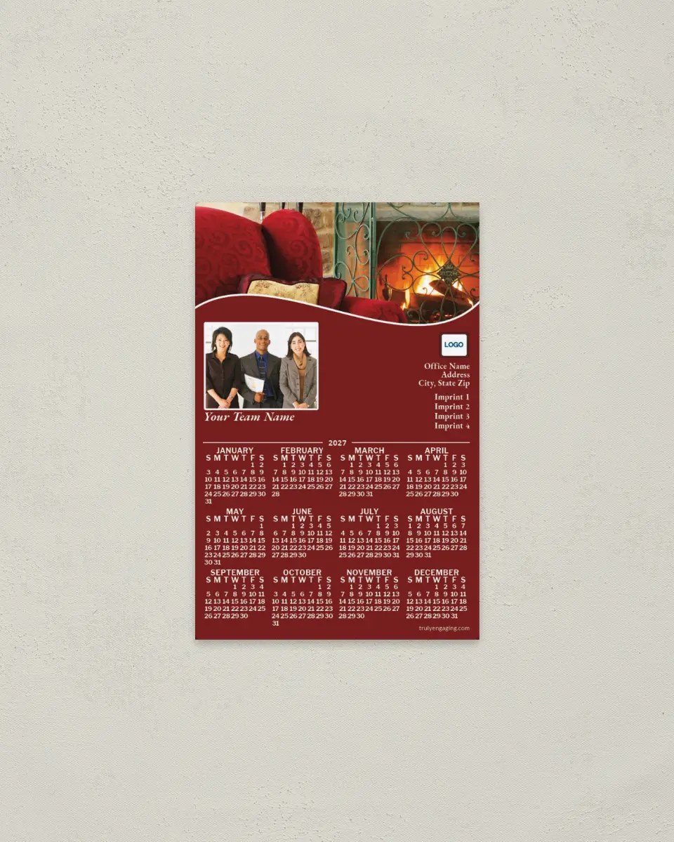 This is a 3.7" x 5.7" Full Magnet Calendar called Team Fireside Luxury printed in full color with a Standard Gloss finish