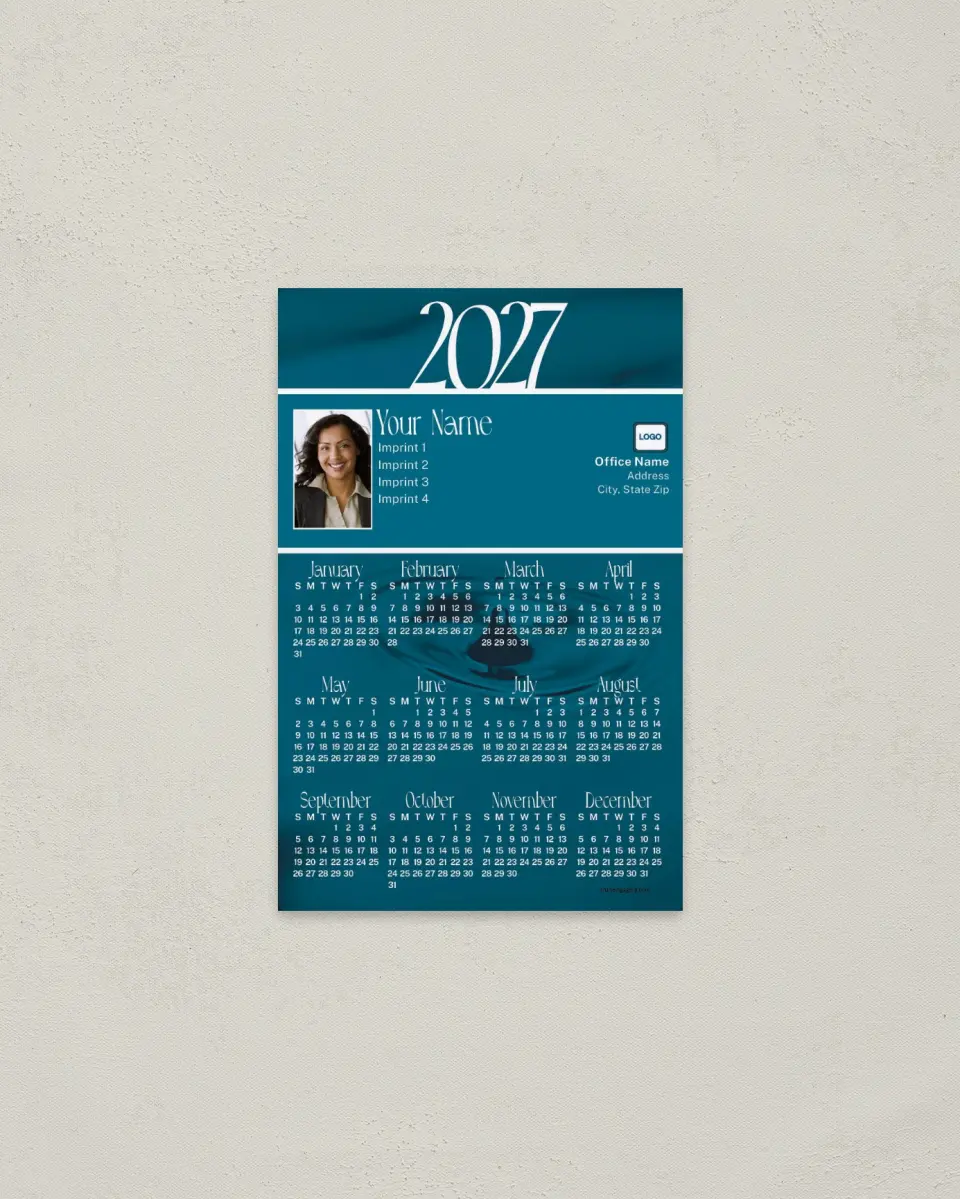 This is a 3.7" x 5.7" Full Magnet Calendar called Green Fade to Blue printed in full color with a Standard Gloss finish