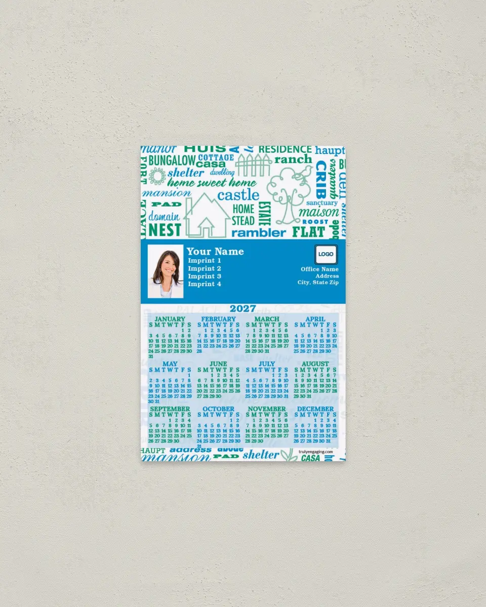 This is a 3.7" x 5.7" Full Magnet Calendar called House Names printed in full color with a Standard Gloss finish