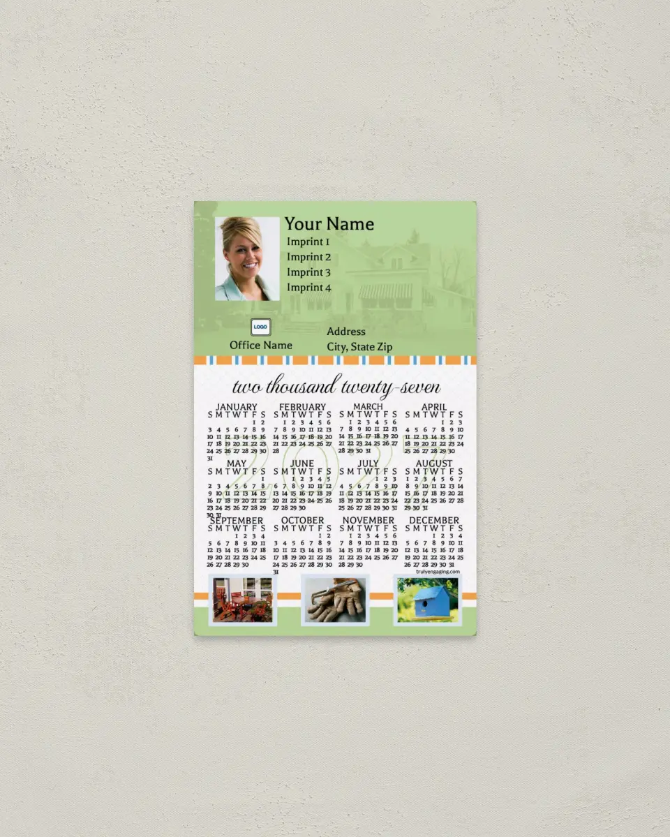 This is a 3.7" x 5.7" Full Magnet Calendar called Pale Green Texture printed in full color with a Standard Gloss finish