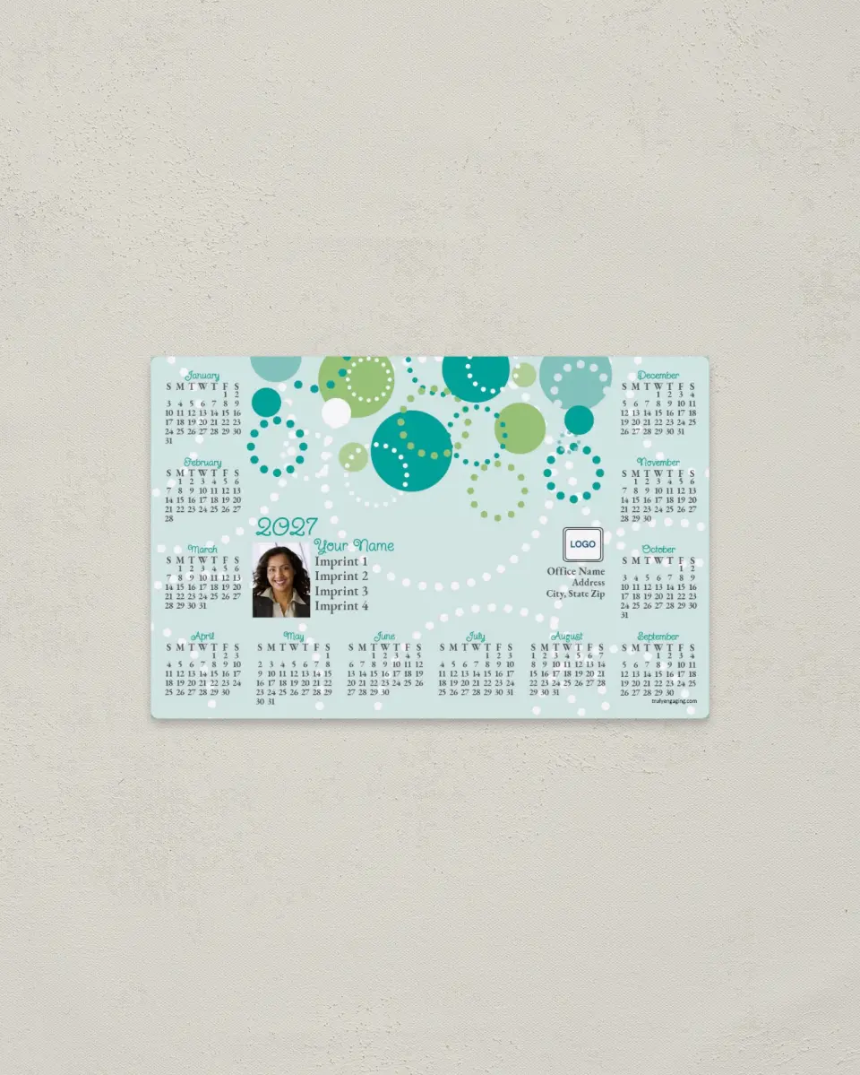 This is a 3.7" x 5.7" Full Magnet Calendar called Circles printed in full color with a Standard Gloss finish