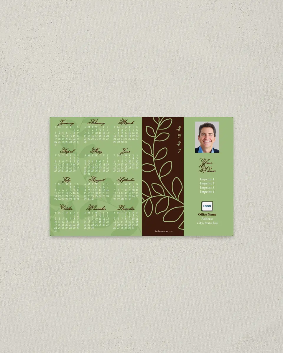 This is a 3.7" x 5.7" Full Magnet Calendar called Leaf Design printed in full color with a Standard Gloss finish