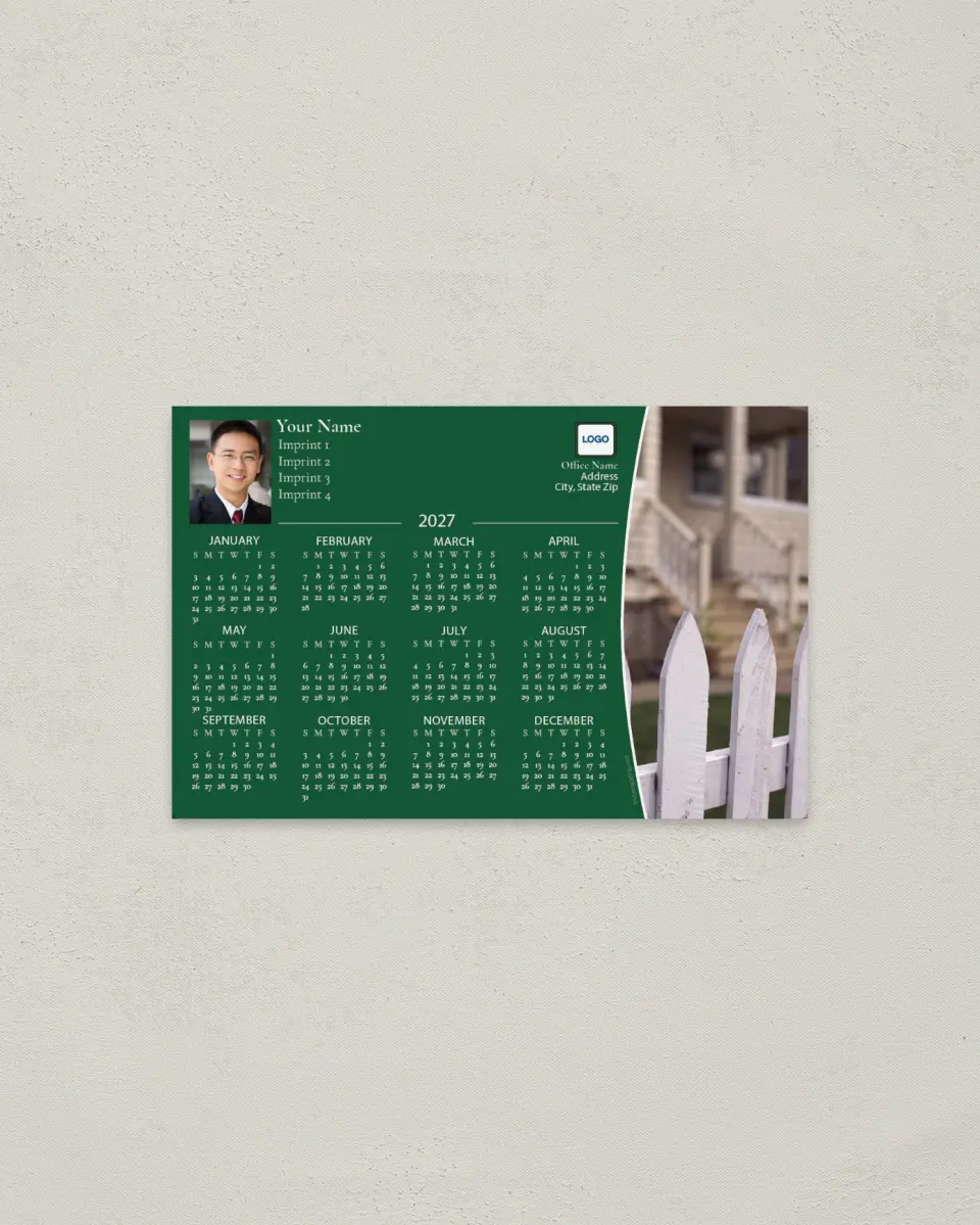 This is a 3.7" x 5.7" Full Magnet Calendar called Fence in Focus printed in full color with a Standard Gloss finish