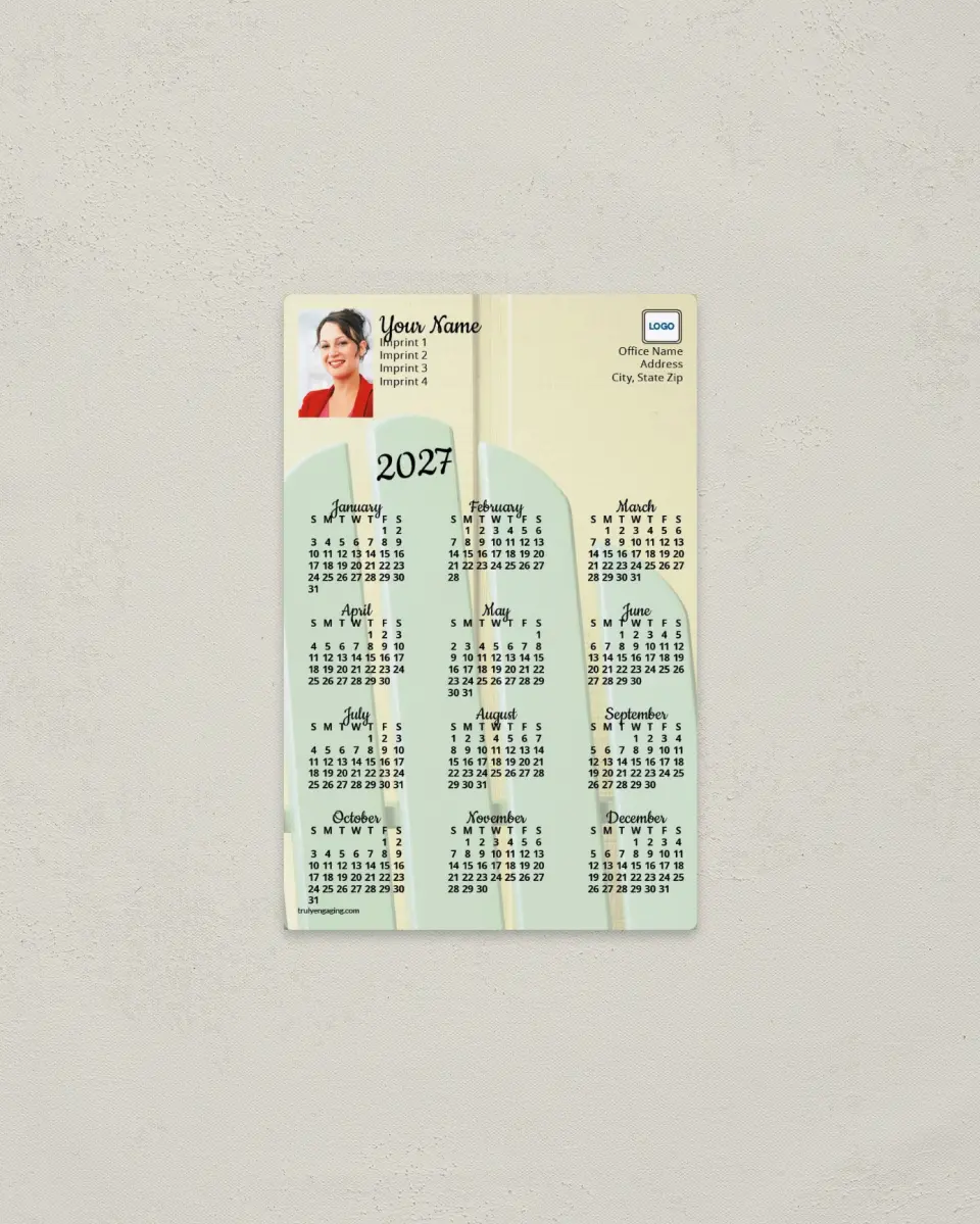 This is a 3.7" x 5.7" Full Magnet Calendar called Pale Green Chair printed in full color with a Standard Gloss finish