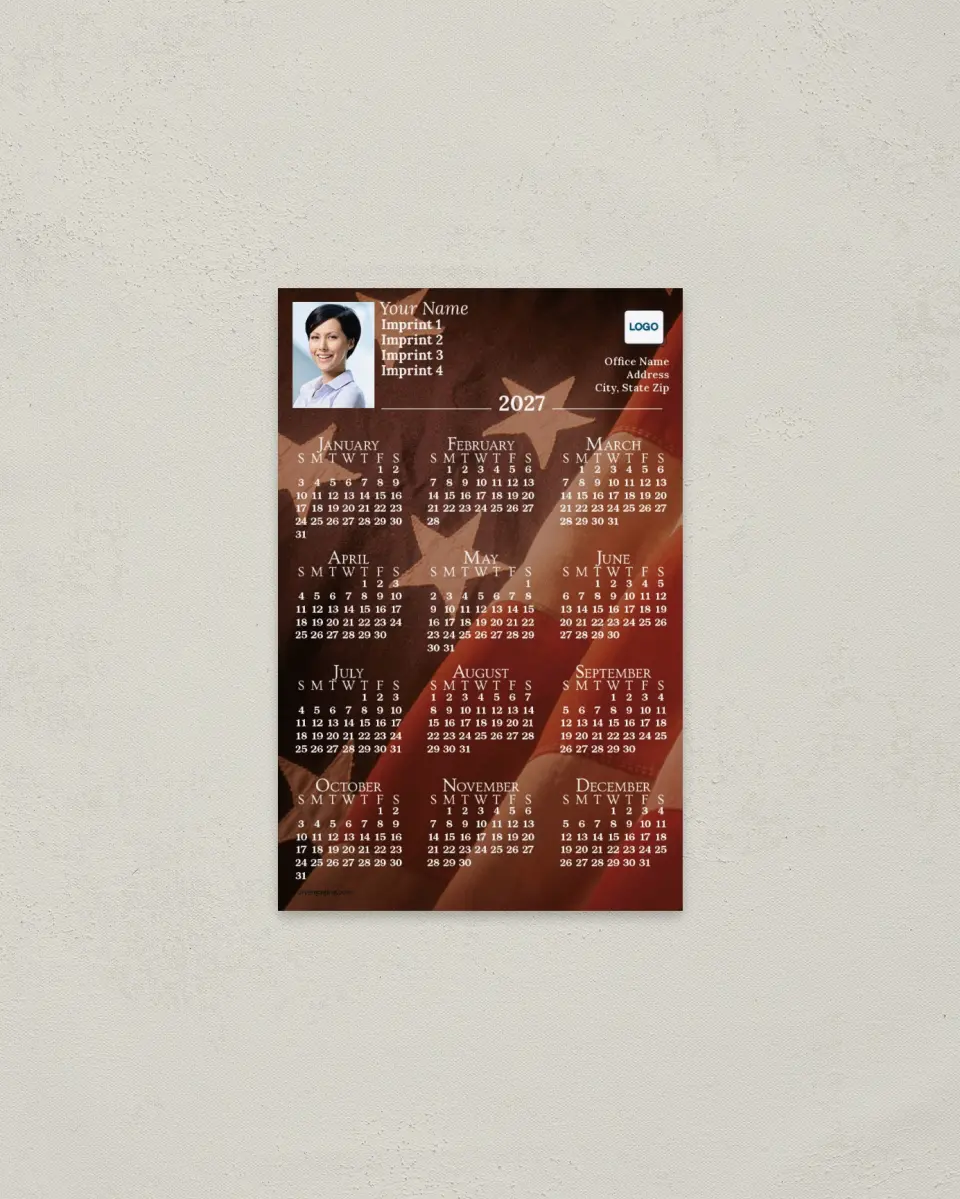 This is a 3.7" x 5.7" Full Magnet Calendar called Flag printed in full color with a Standard Gloss finish