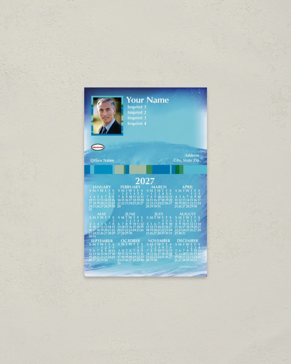 This is a 3.7" x 5.7" Full Magnet Calendar called Ocean Waves printed in full color with a Standard Gloss finish