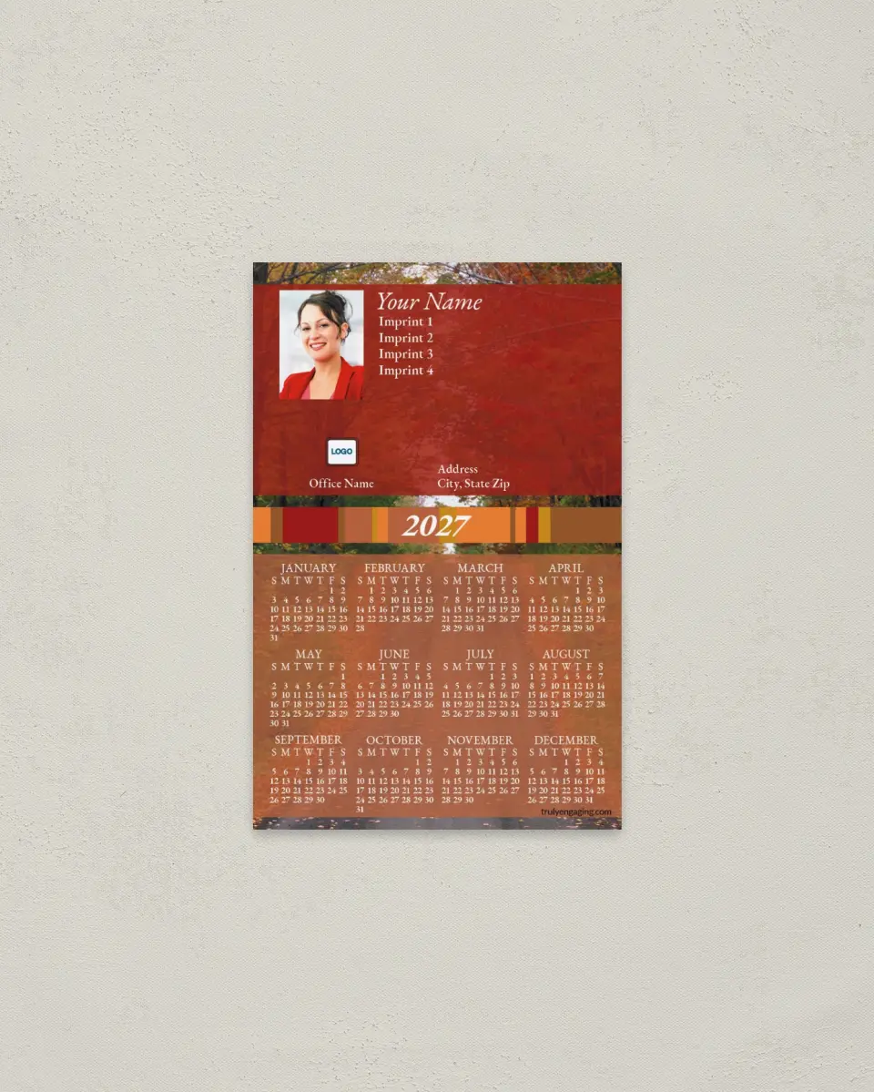 This is a 3.7" x 5.7" Full Magnet Calendar called Fall printed in full color with a Standard Gloss finish