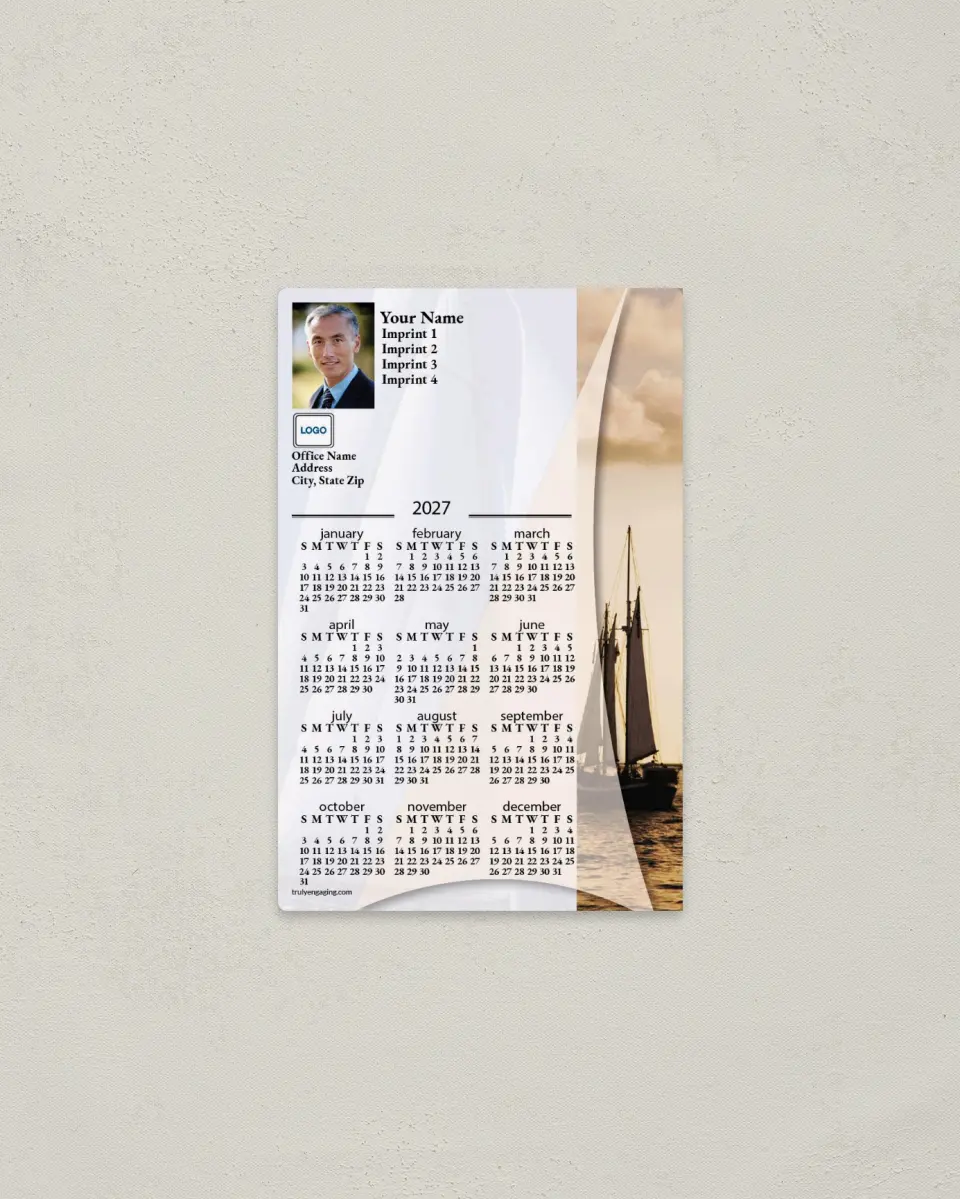 This is a 3.7" x 5.7" Full Magnet Calendar called Sailboat printed in full color with a Standard Gloss finish