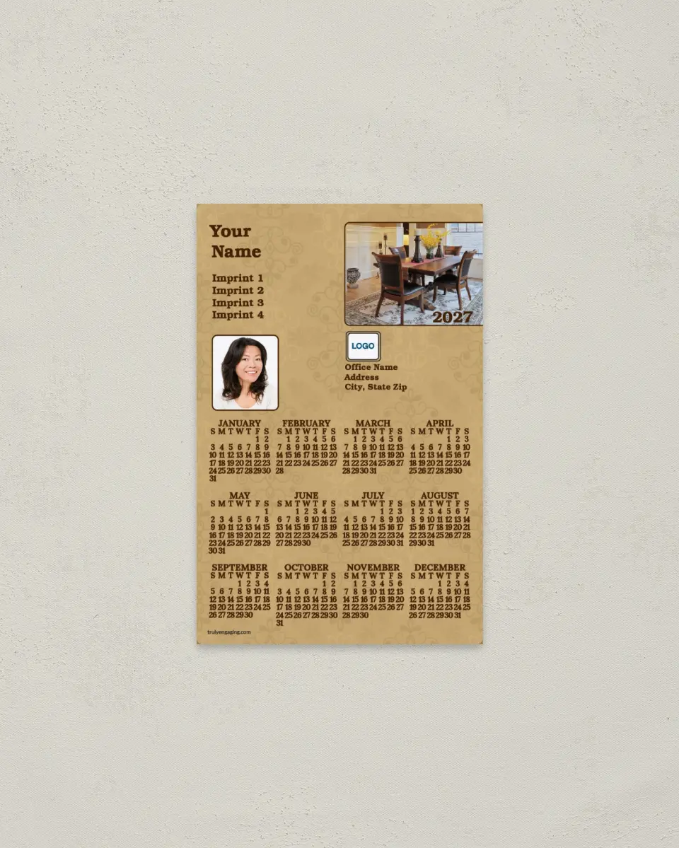This is a 3.7" x 5.7" Full Magnet Calendar called Family Table printed in full color with a Standard Gloss finish