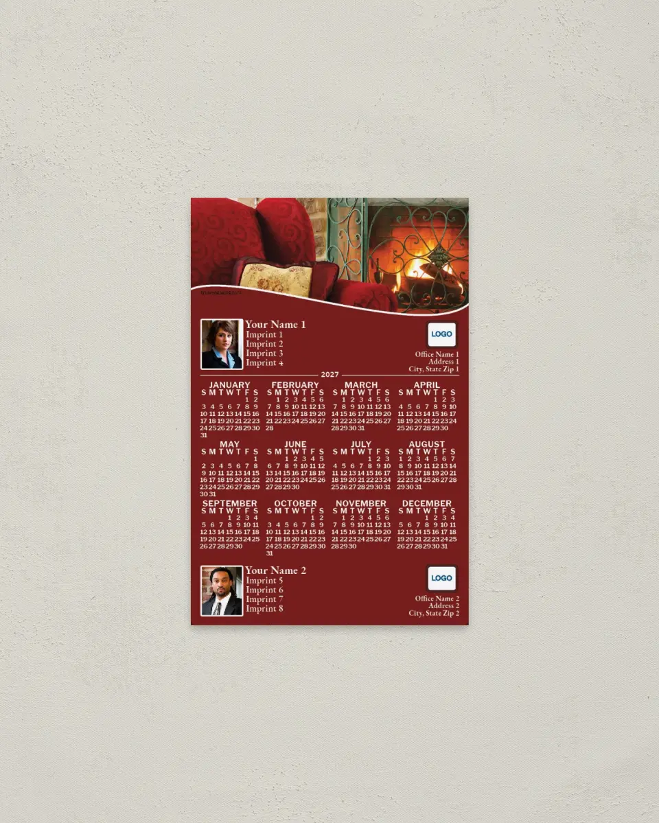 This is a 3.7" x 5.7" Full Magnet Calendar called Fireside Luxury, 2-Person printed in full color with a Standard Gloss finish