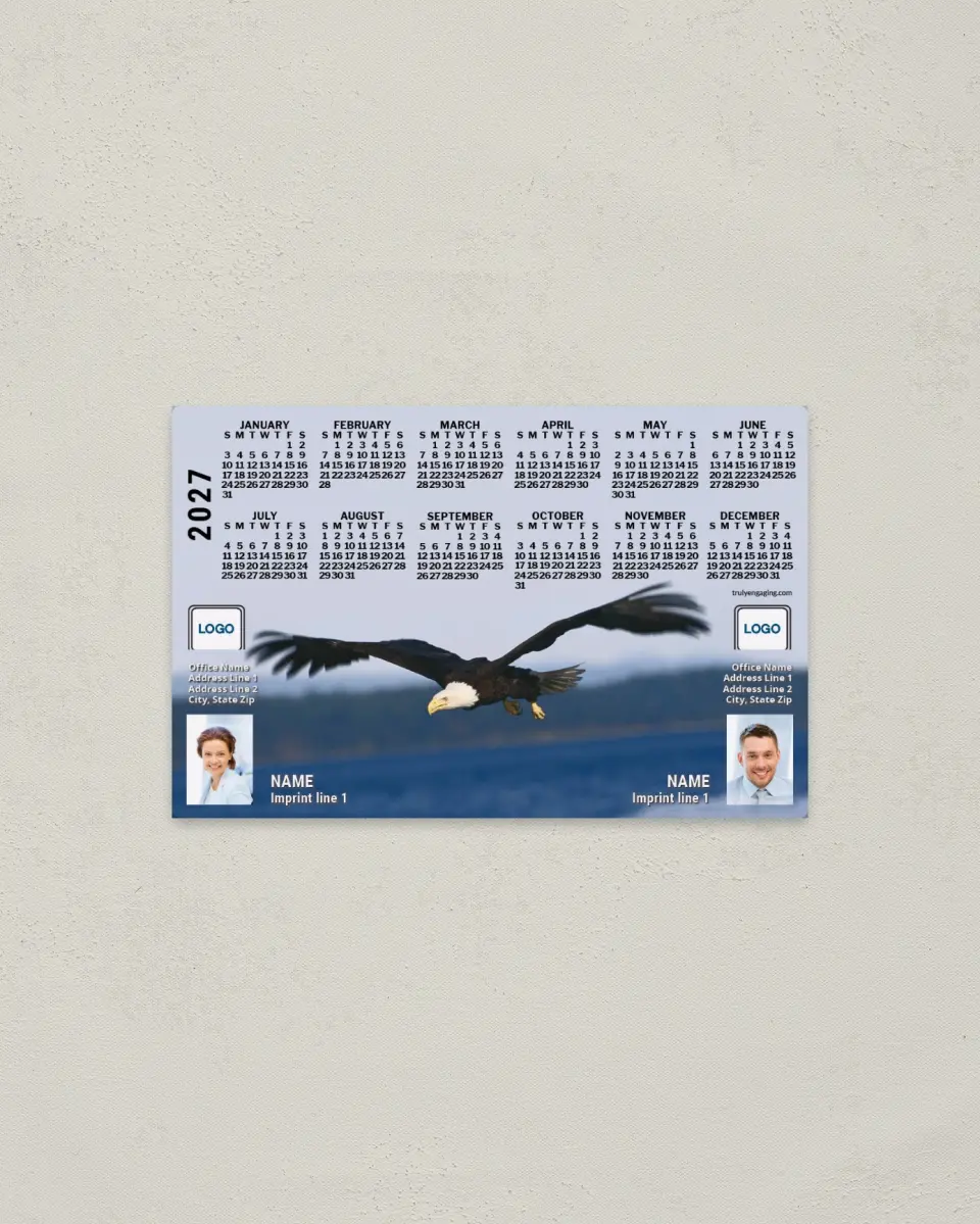 This is a 3.7" x 5.7" Full Magnet Calendar called Eagle, 2-Person printed in full color with a Standard Gloss finish