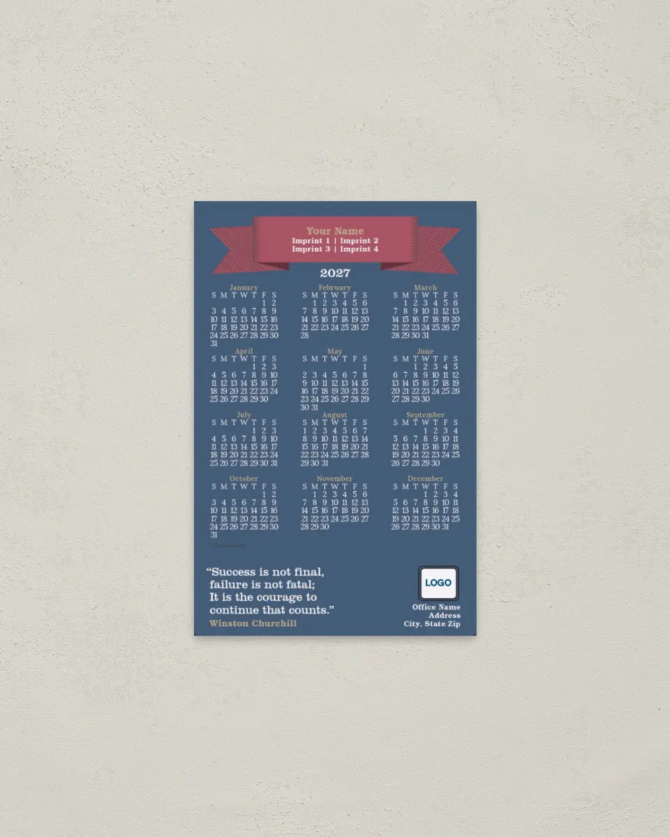 This is a 3.7" x 5.7" Full Magnet Calendar called Inspirational Quote with Banner printed in full color with a Standard Gloss finish