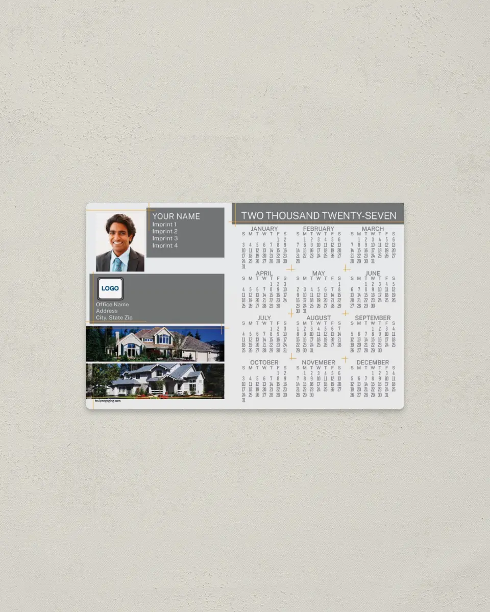 This is a 3.7" x 5.7" Full Magnet Calendar called Popular Property printed in full color with a Standard Gloss finish