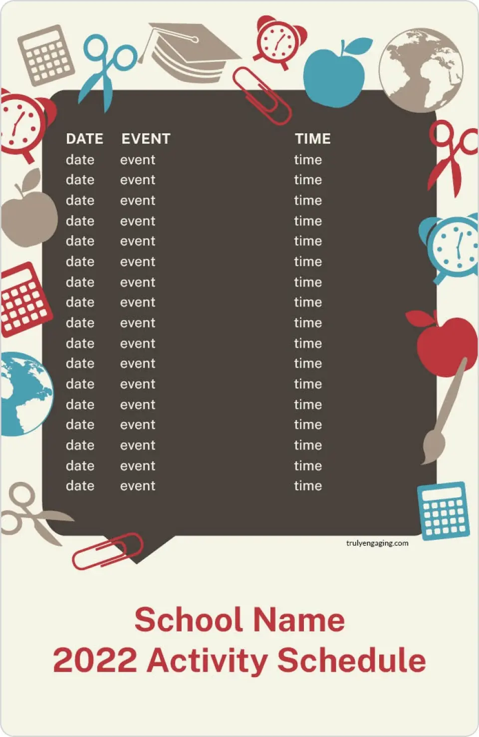 This is a  3.7" x 5.7" Magnet called Activity Schedule printed in full color